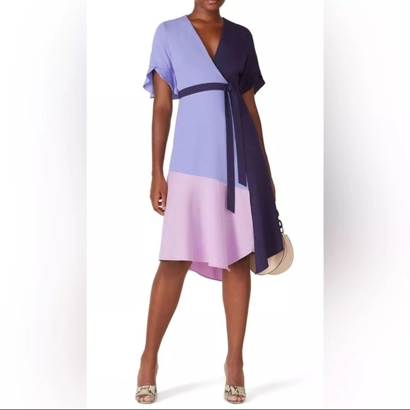 Anthropologie Hutch Colorblock Blue & Purple Wrap Crepe Dress - Picture 1 of 7